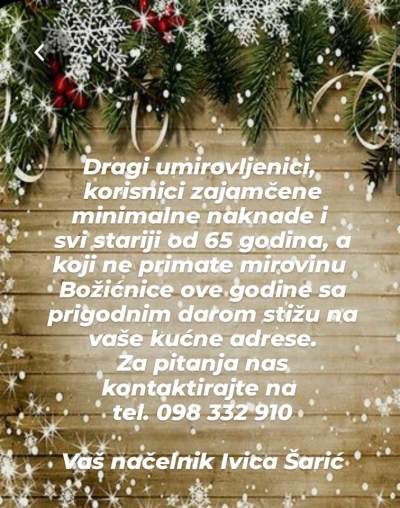 Božićnice za umirovljenike